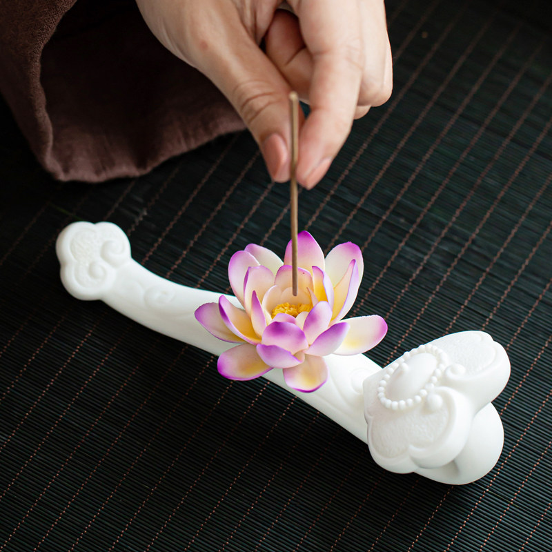 禅意手工如意插线香座家用室内创意陶瓷托盘茶道