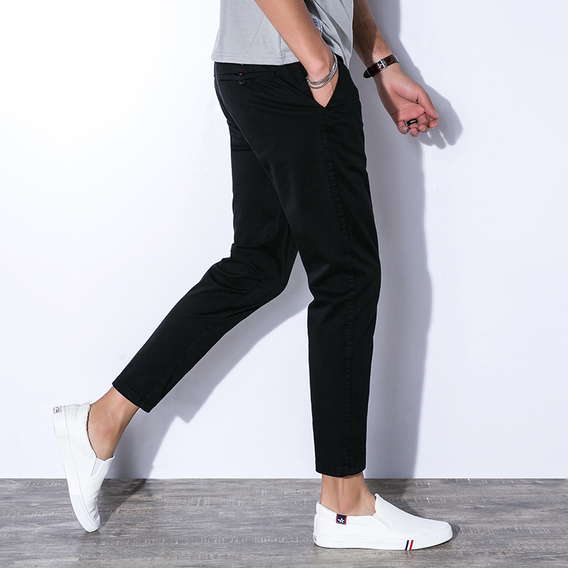 黑色九分裤男春夏季 弹力修身显瘦纯棉青年男士小脚裤子9分休闲裤