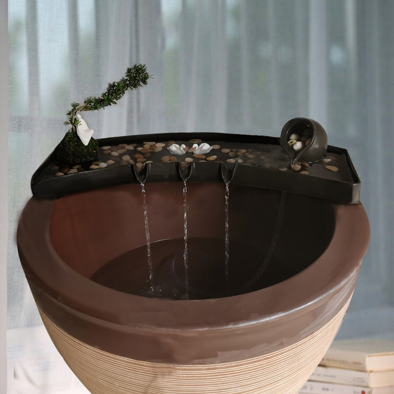 流水鱼缸循环养鱼鱼水系统假山庭院造景水缸摆件