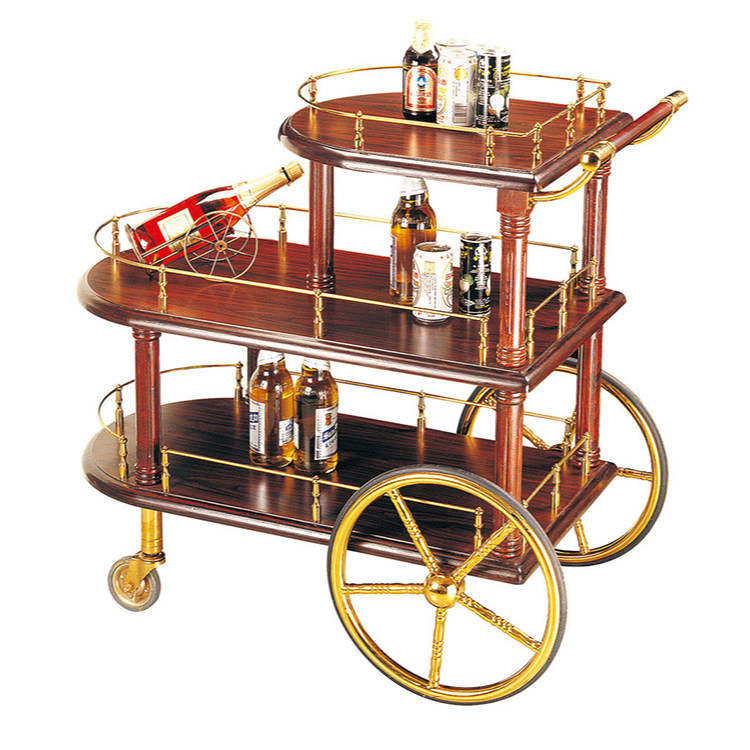 餐车钢木三层不锈钢移动钛金服务车酒店手推车酒水餐车