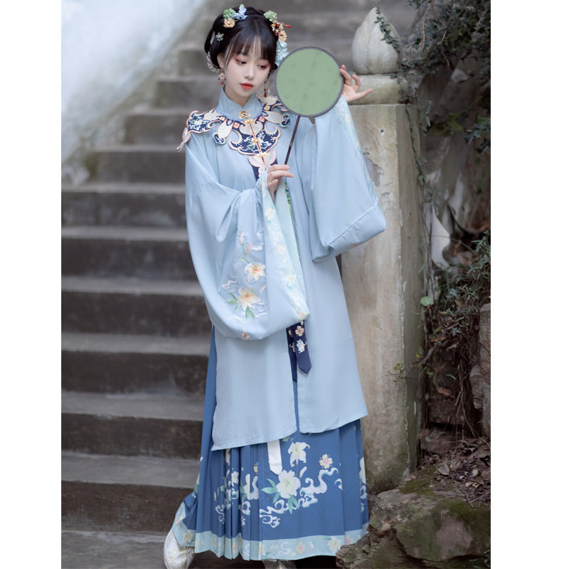 月槿百迭春夏服女肩汉刺绣长衫对襟明制仙子汉服