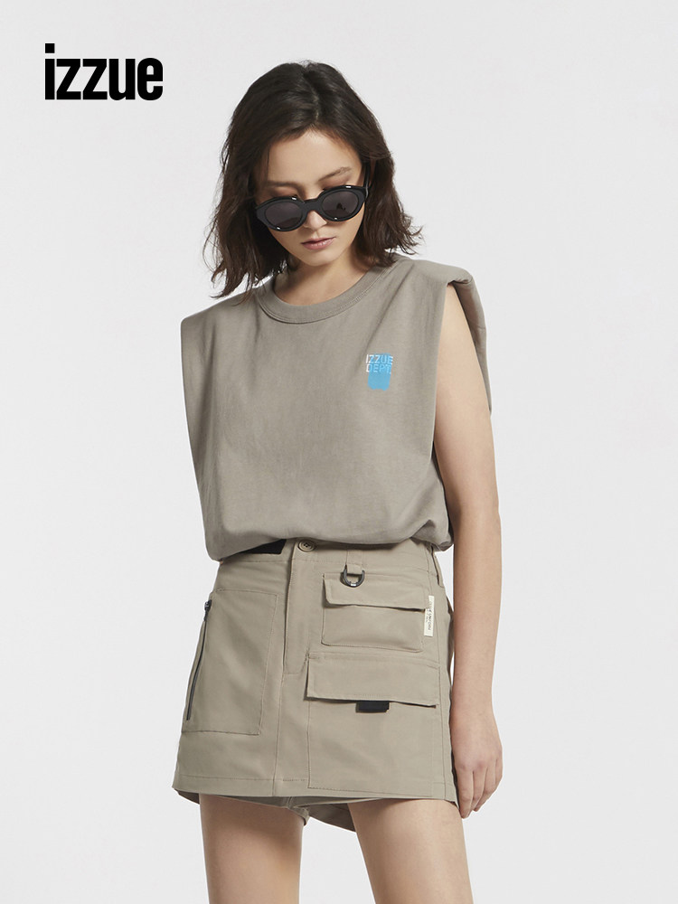 izzue女装背心夏季个性街头圆领宽松无袖印花背心吊带