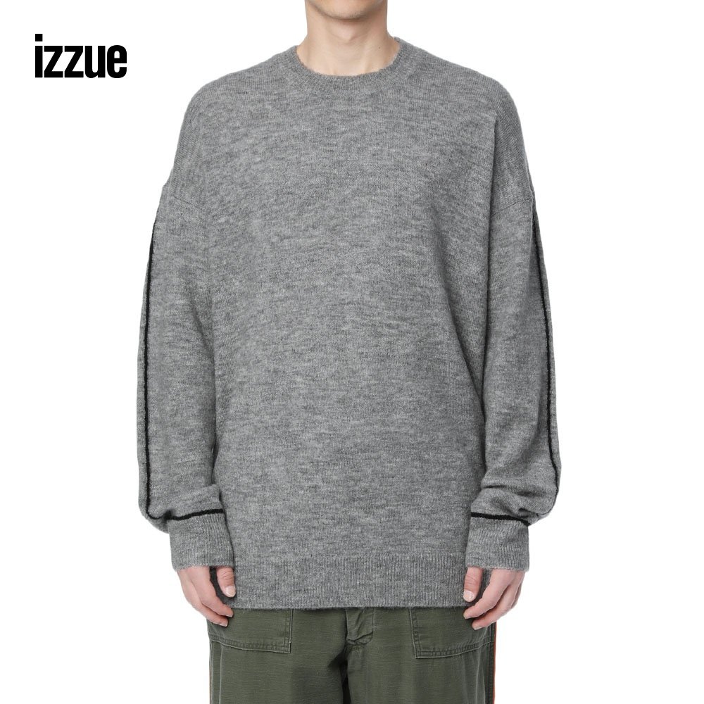 izzue男装针织毛衣冬季休闲宽松潮流撞色饰条针织衫