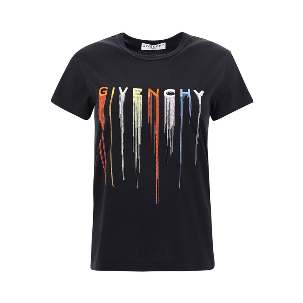 givenchy纪梵希女士黑色彩色徽标刺绣短袖t恤