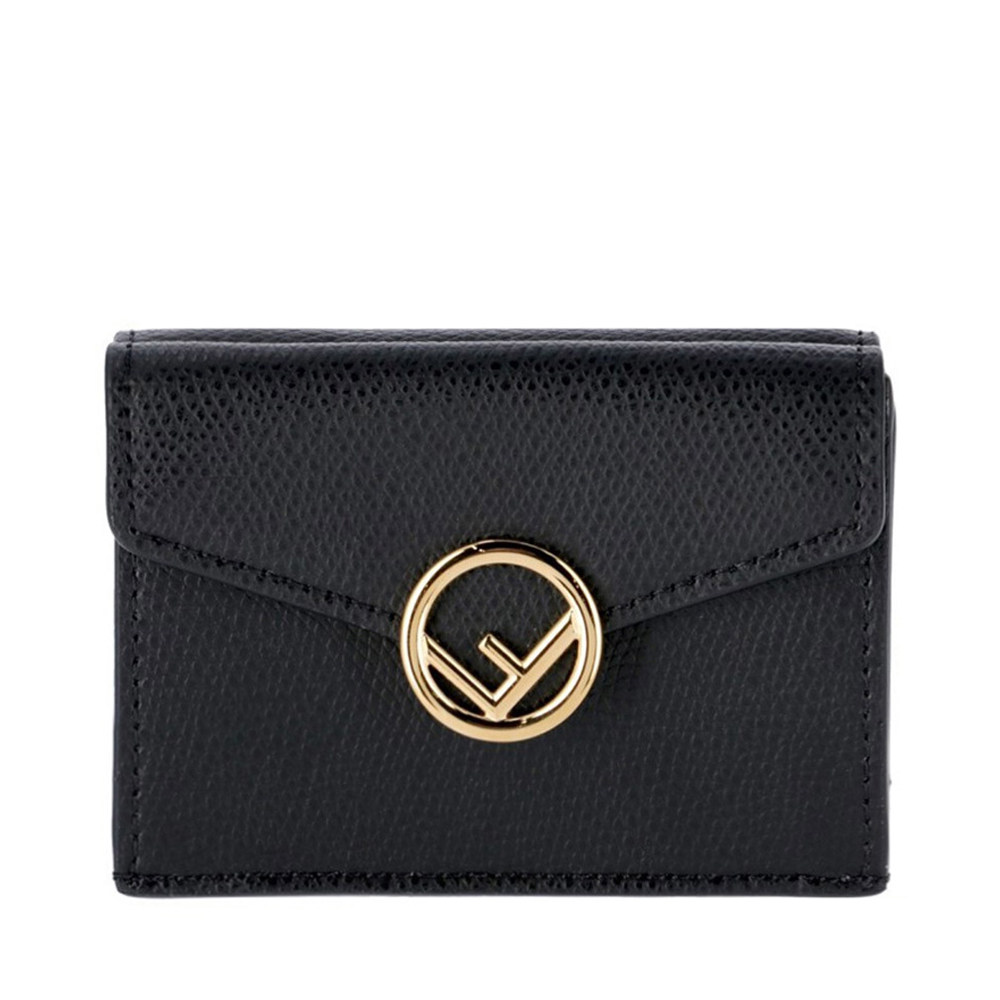 fendi芬迪黑色牛皮圆扣徽标经典时尚女士短款钱包