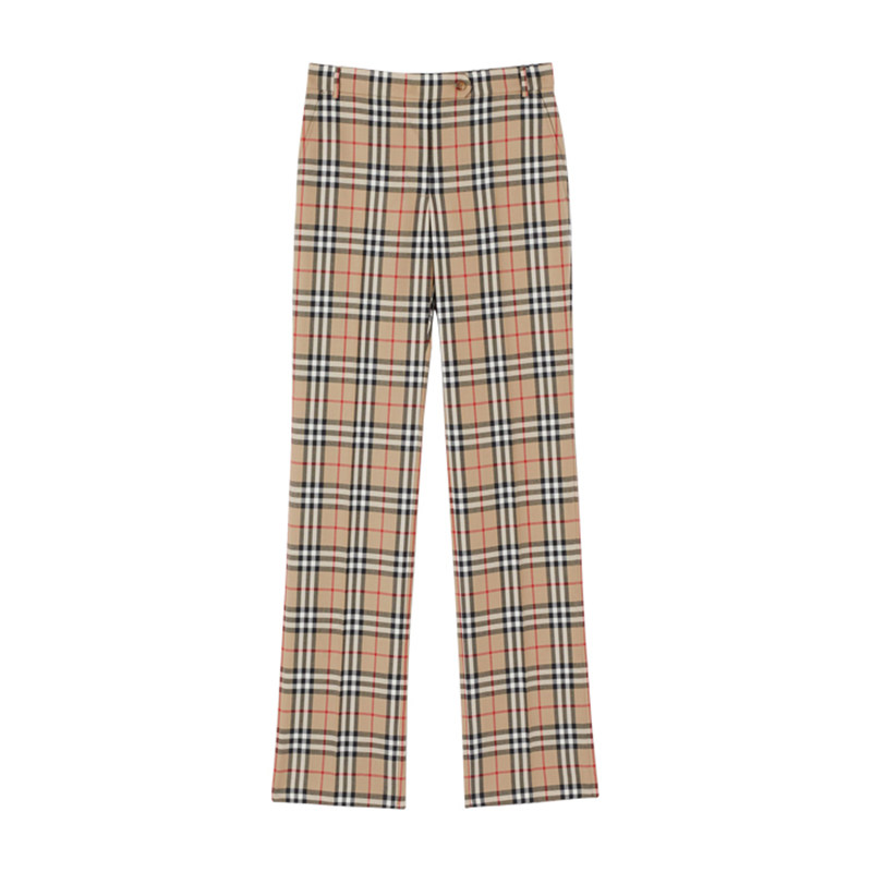 burberry博柏利女士卡其色vintage格纹羊毛休闲长裤裤子休闲裤