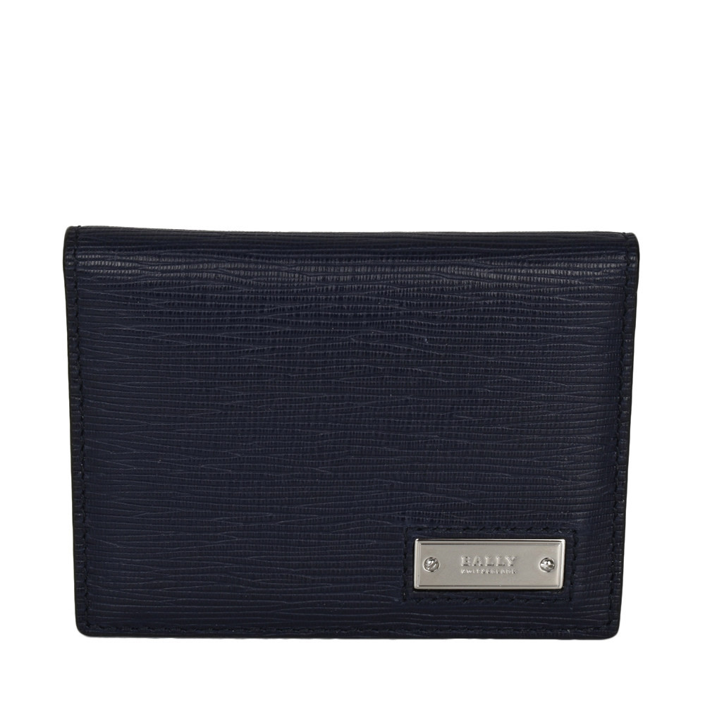 bally巴利深蓝色男士牛皮钱包金属字母logo铭牌钱包