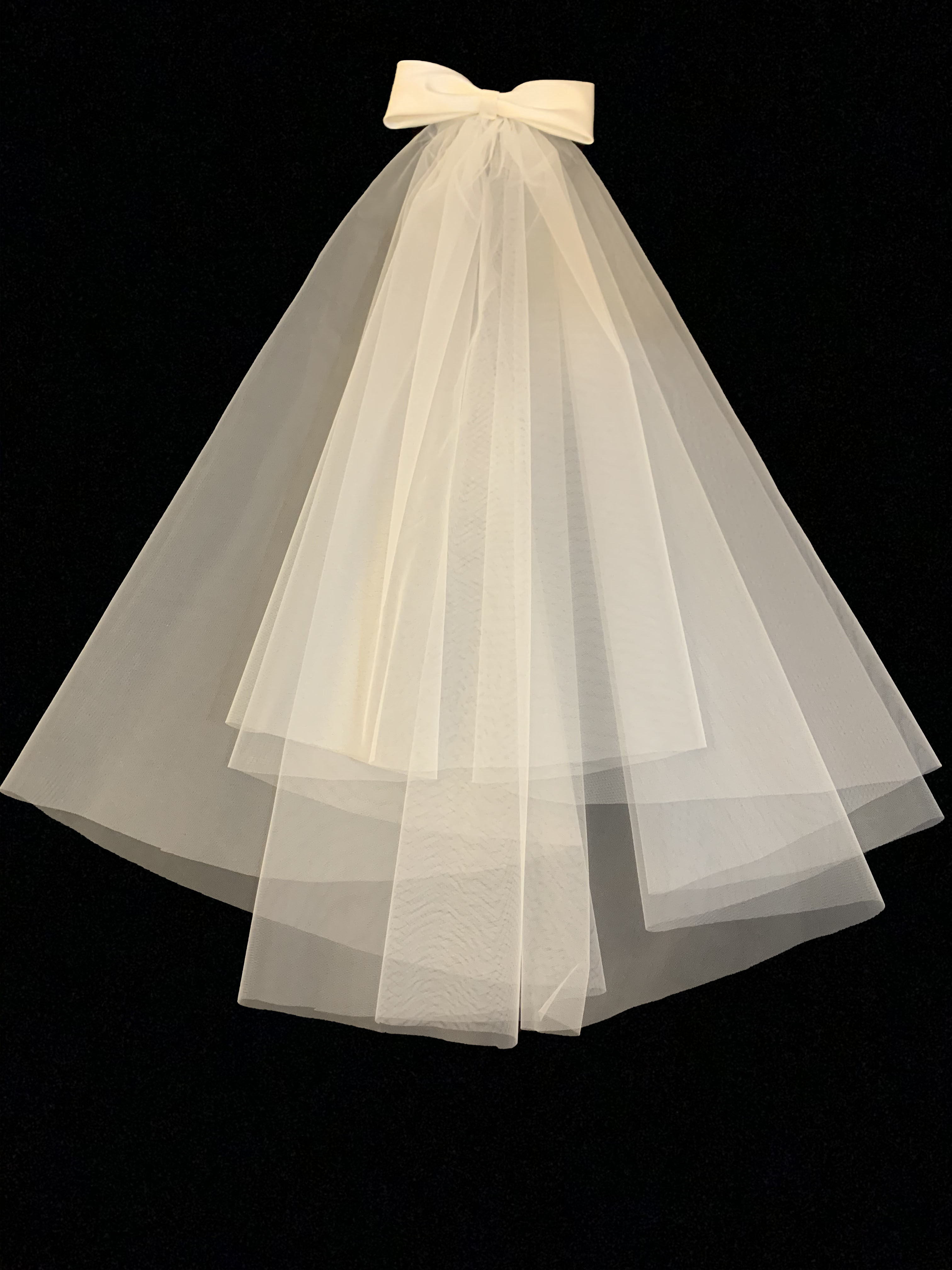 森系多层短款蝴蝶结头纱简约婚纱摄影头饰领证写真头纱