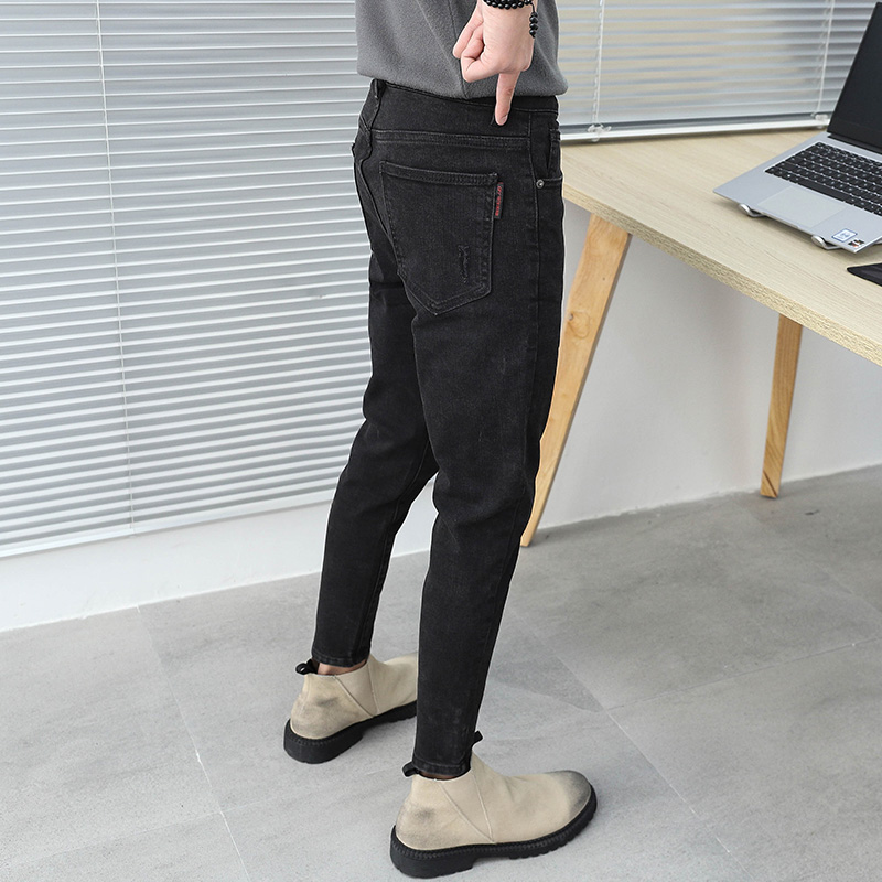 牛仔裤男修身小脚韩版潮流九分裤子黑色秋季百搭显瘦弹力青年流行