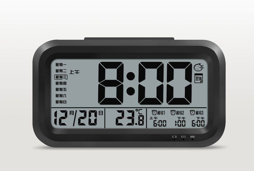 出口德国(改中文版)超大屏幕电子钟三组懒人闹钟静音夜光可充电