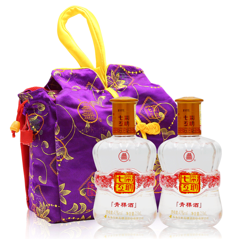 互助青稞酒 七彩云锦43度250ml*2 清香型白酒青青稞酒