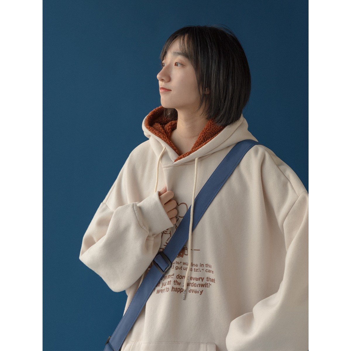 AzLan加绒连帽卫衣女2021年秋冬新款加厚潮ins宽松休闲慵懒风上衣