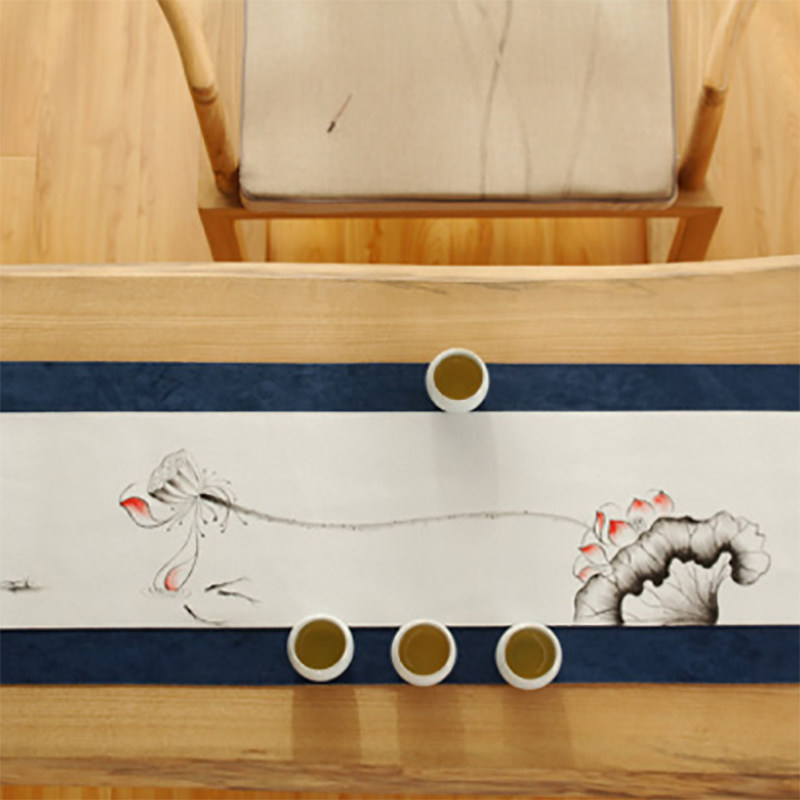 布艺手绘茶席双面色竹鹿纤绒手工禅意防水防水布桌旗