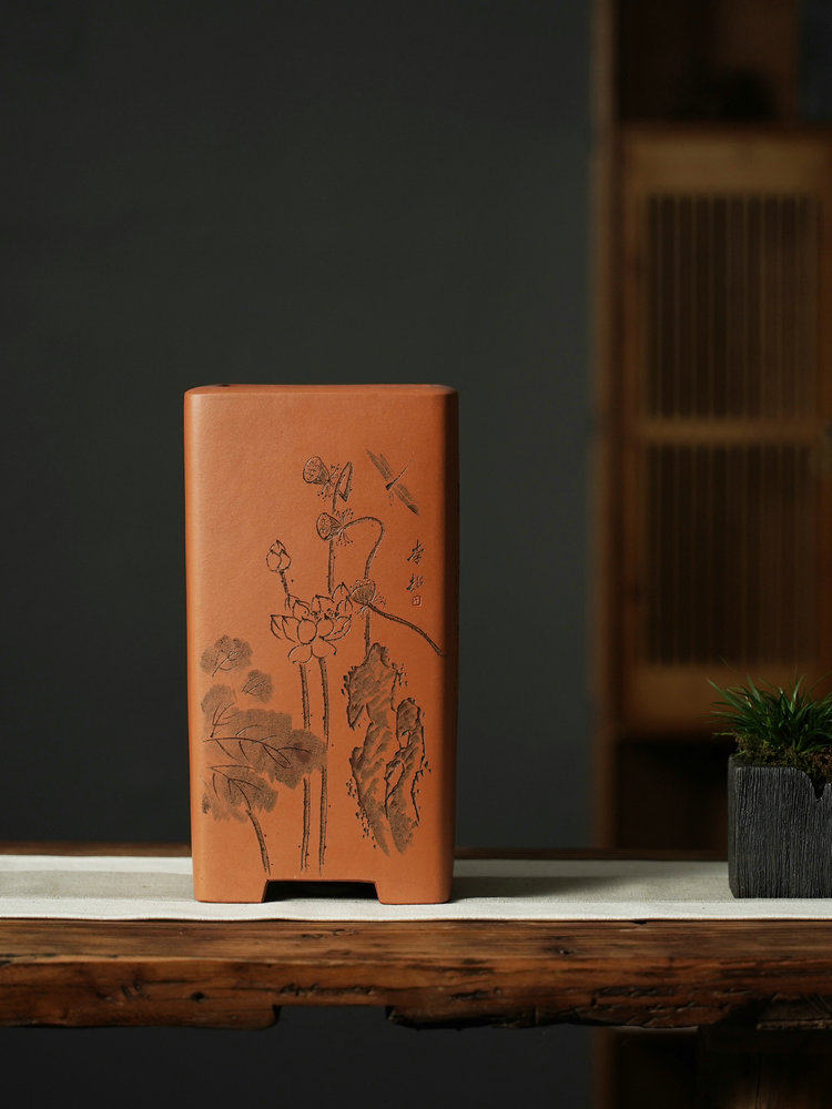 李超新款大号四方签筒精品紫砂悬崖盆景盆长叶花盆