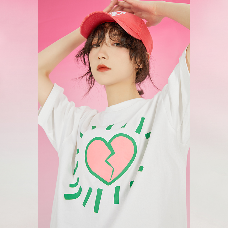 ROWE心碎爱心发散印花短袖T恤夏天新款体恤宽松over男女生半袖潮
