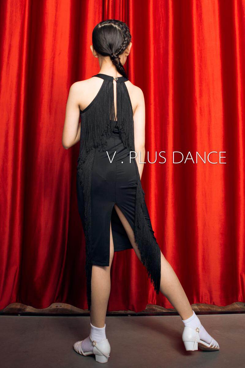 v.plusdance高雪少儿拉丁舞流苏小黑吊带拉丁舞下装