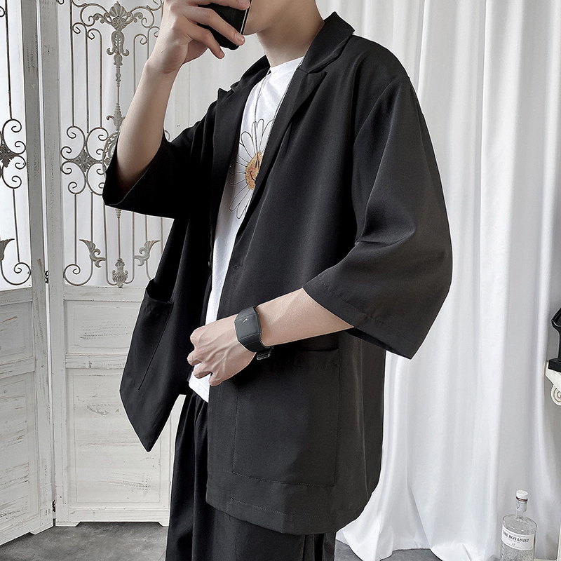 夏季休闲披风轻薄宽松西服七分港风les潮流西服