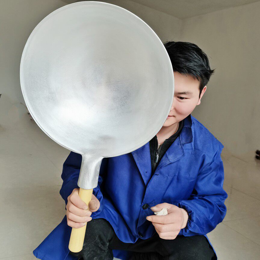 饭店专用特厚款老式炒瓢涂层铝锅手工铸铝木柄炒锅