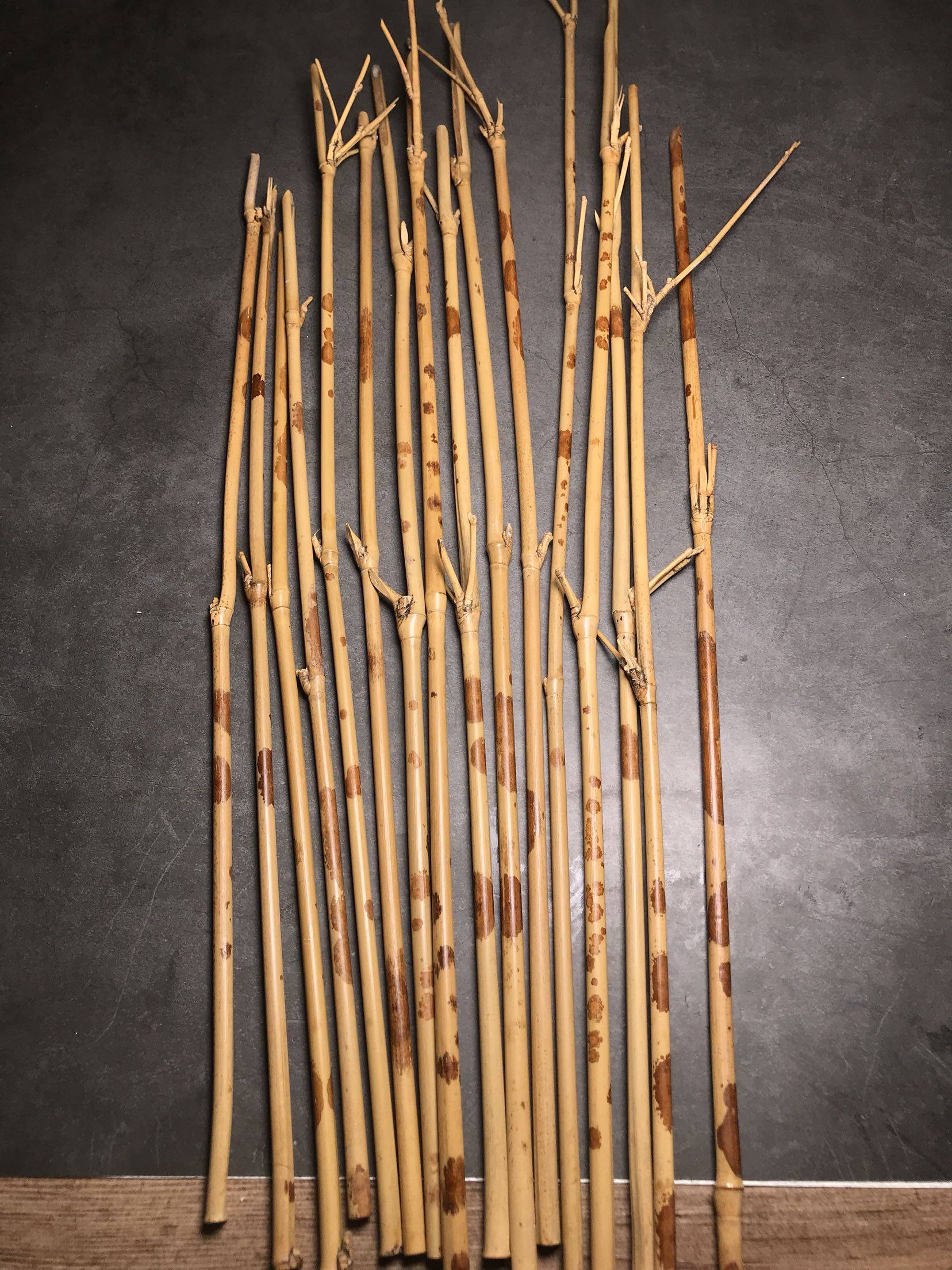 湘妃竹带枝佛尘杆毛笔杆竹节装饰物花插花斑竹子文房四宝