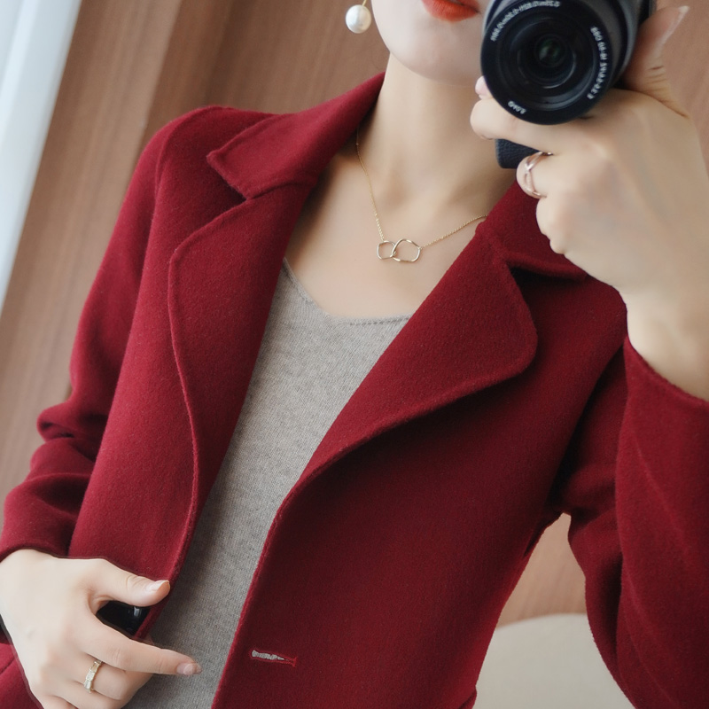 2020新款双面羊绒大衣女中长款双排扣羊毛呢大衣韩版小个子外套女