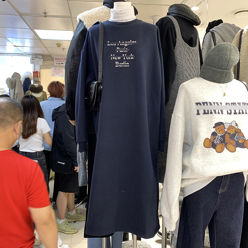 kapok加绒印花两件卫衣连衣裙2020冬季新款韩版连衣裙