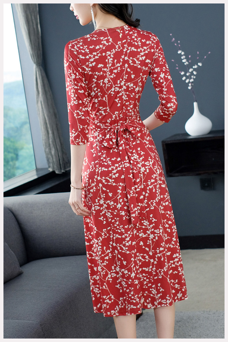 断码清仓特价红色碎花长款连衣裙遮胯度假波西米亚a字淑女长裙子