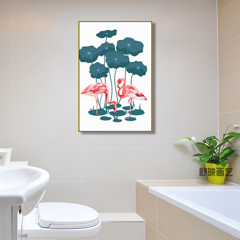 新中式卫生间荷花装饰画防水画浴室画厕所墙壁洗手间挂画免打孔