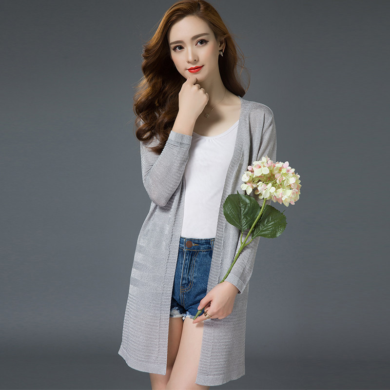 桑蚕蚕丝开衫女中长冰丝薄款外搭针织外套防晒毛针织衫