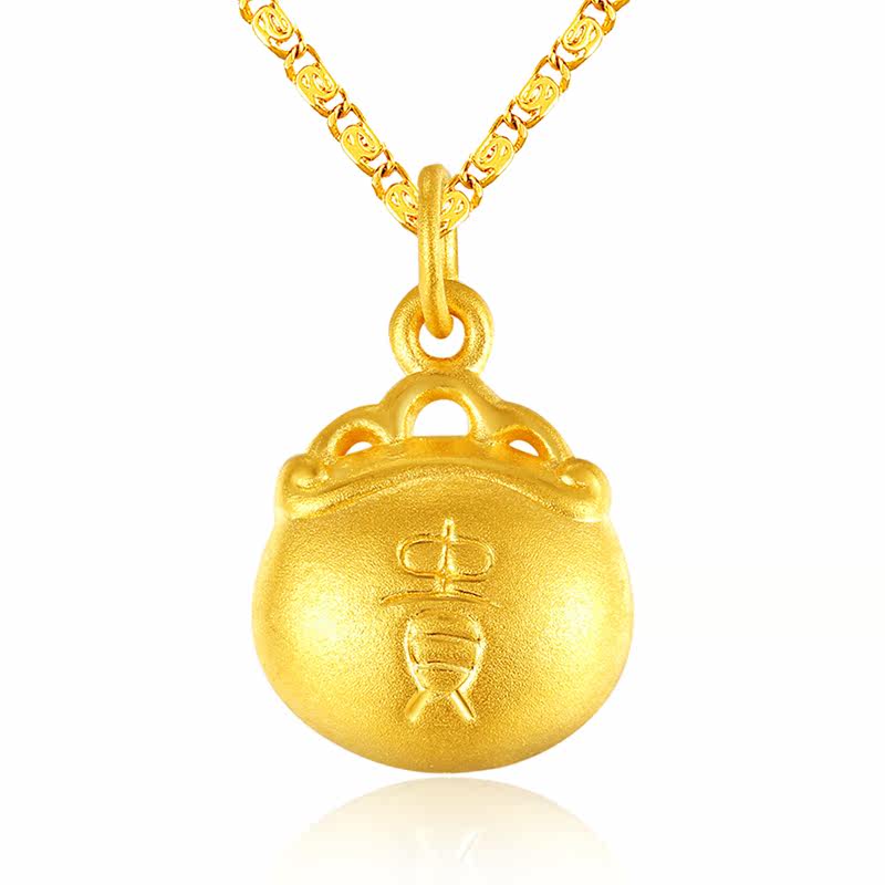 周福生黄金吊坠富贵锁足金999吉祥如意宝宝金锁锁包足金吊坠满月