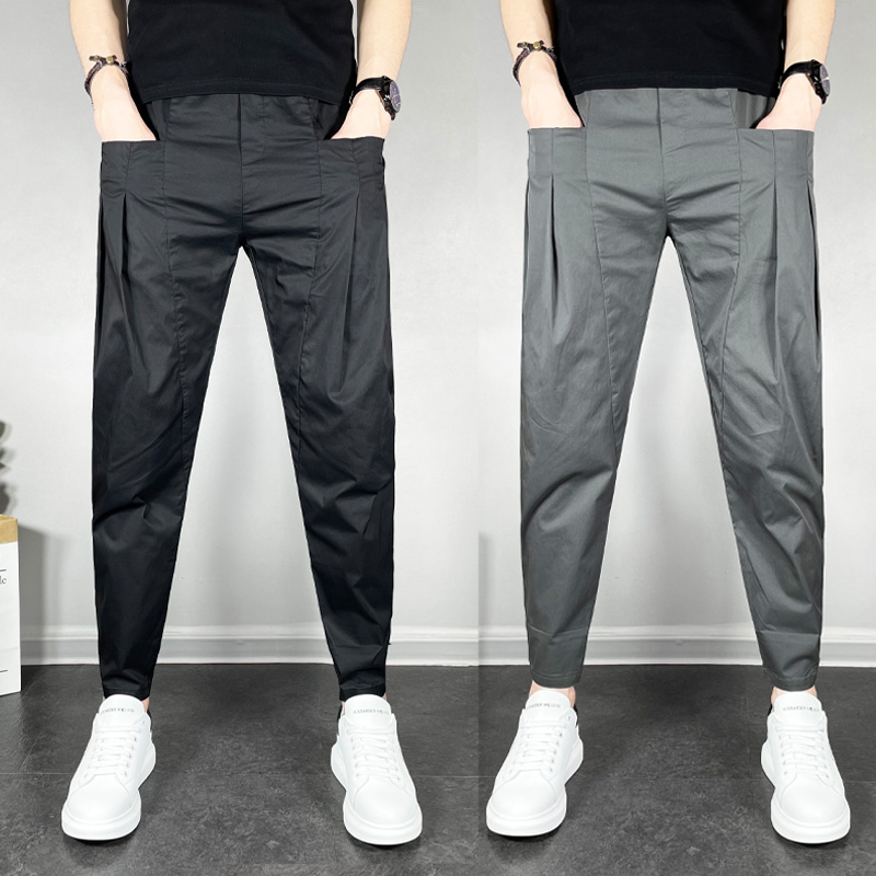 黑武士裤子夏季男潮牌个性哈伦裤网红时尚潮流痞帅弹力修身束脚裤