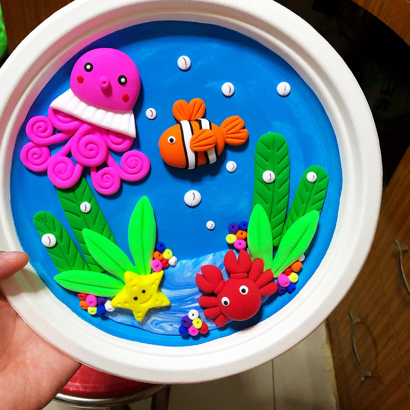 彩泥8寸手工作品纸盘太空粘土材料超轻动物粘土