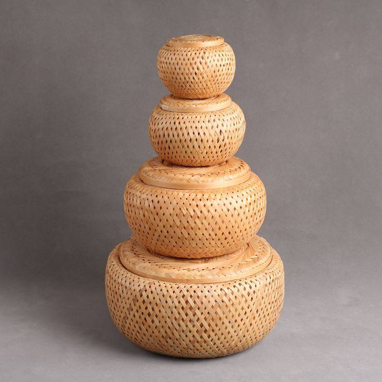 茶叶罐竹编竹制品竹筐茶叶包装小装小储物罐迷你竹篓茶叶罐