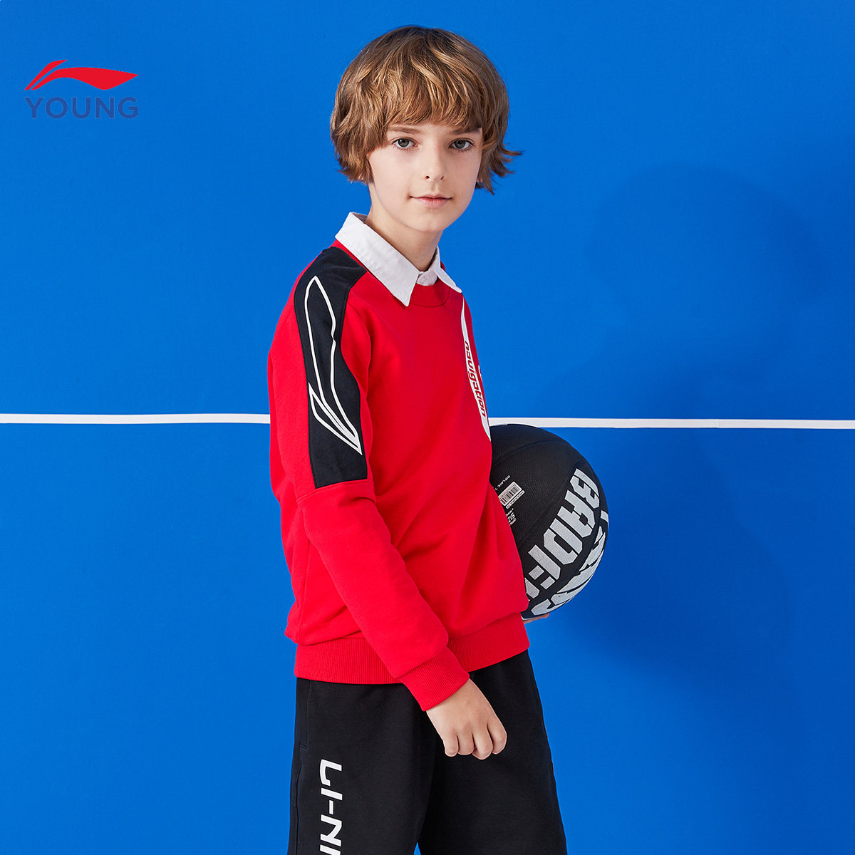 李宁童装卫衣男大童春季新品户外系列套头长袖卫衣