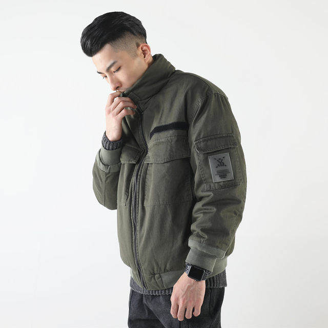 BOTB Japanese retro stand-collar tooling padded jacket jacket men's handsome army green military uniform padded winter coat jacket BOTB Japanese retro stand-collar tooling padded jacket jacket men's handsome army green military uniform padded winter coat jacket