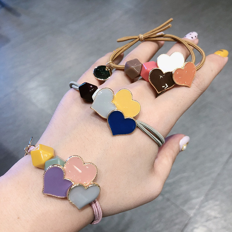 包邮网红心形发绳女简约发圈手链两用饰品彩色发饰