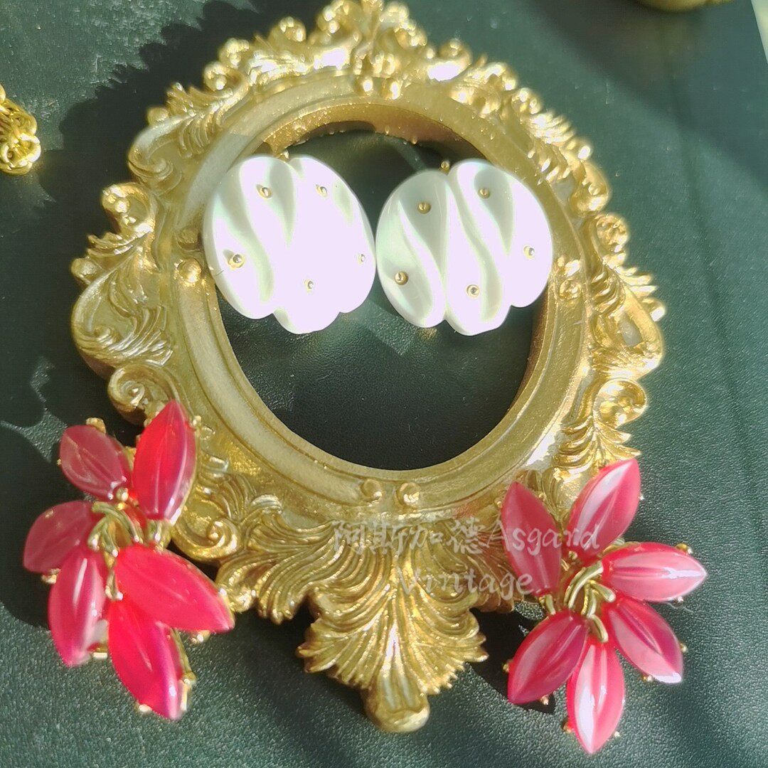 crowntrifari树脂耳夹vintage古董首饰耳夹