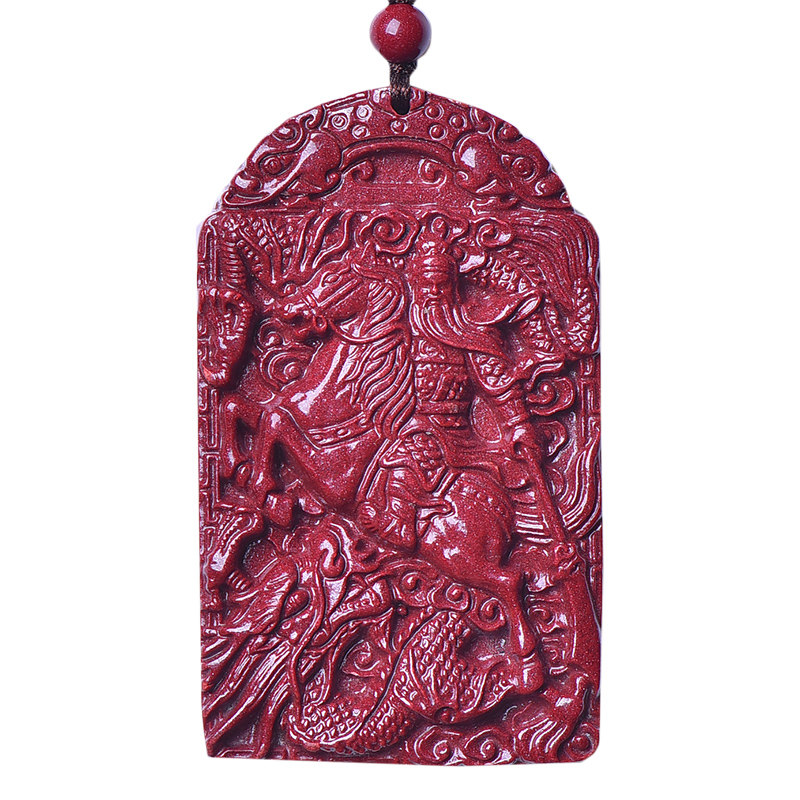 天然正品原石朱砂官方旗舰店吊坠男士关公护身符关羽项坠