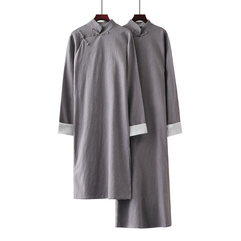 民国长衫相声大褂棉麻文艺中式长袍复古古风民族服装