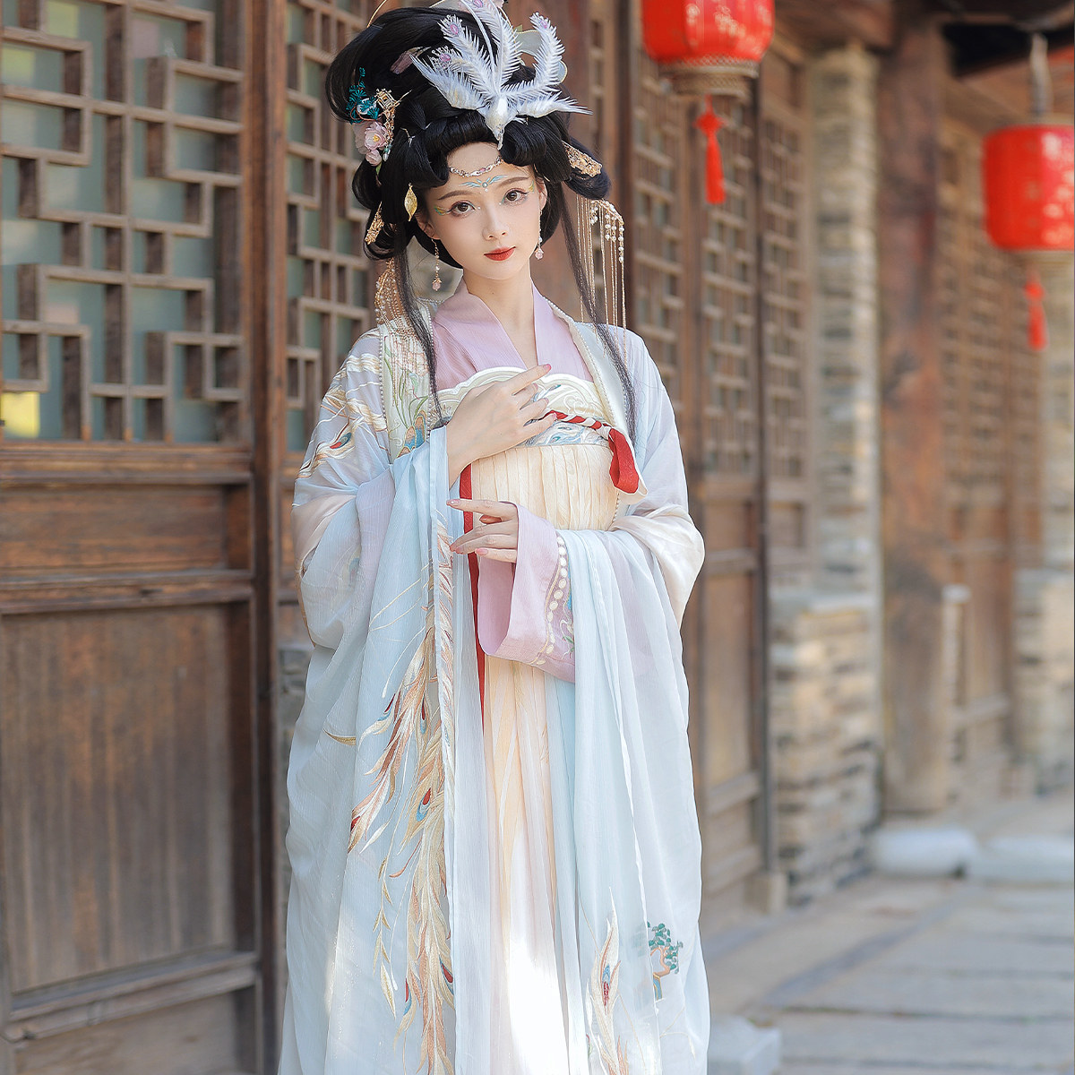 燕云织造局凤凰于飞唐制齐胸大袖凤凰主题刺绣原创汉服