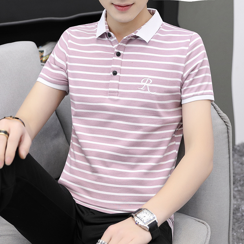 2022新款高端翻领男士短袖t恤有领纯棉修身polo衫潮男装带领体恤