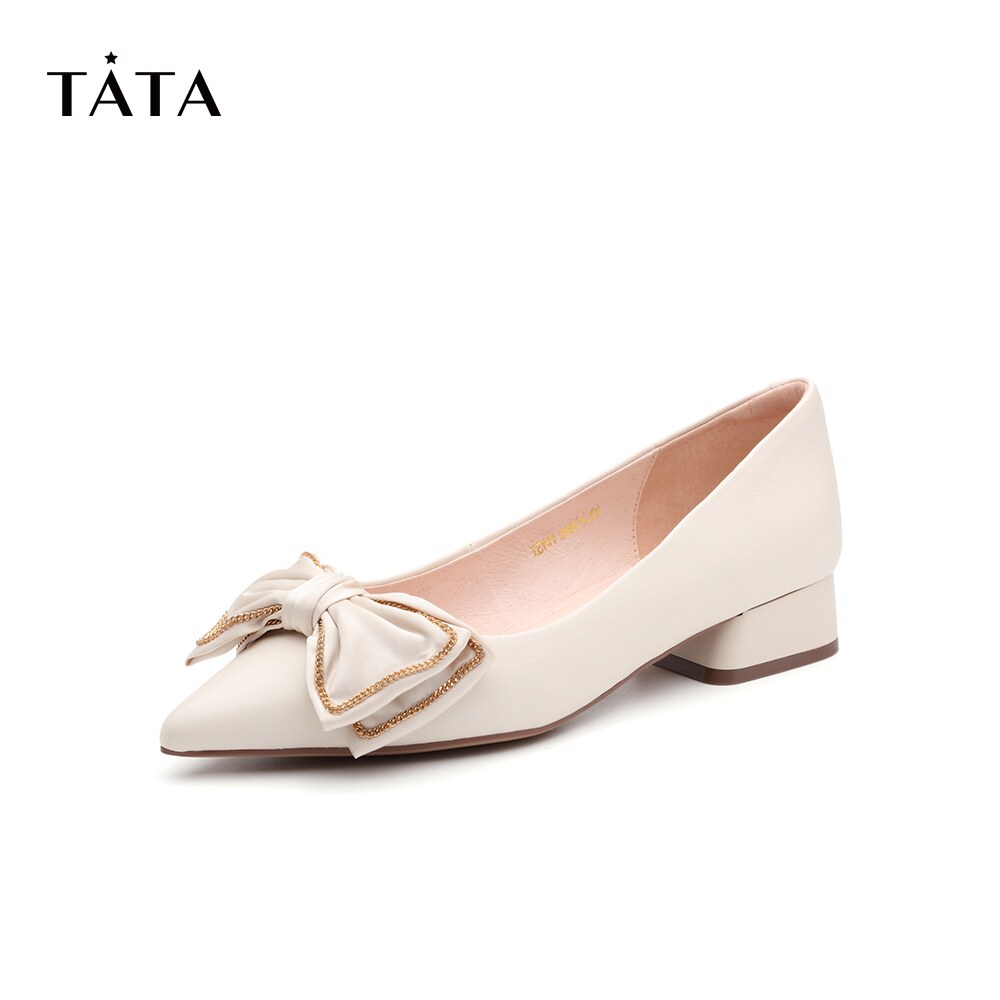 tata他她2021商场同款甜美蝴蝶结方跟浅女单鞋新单鞋