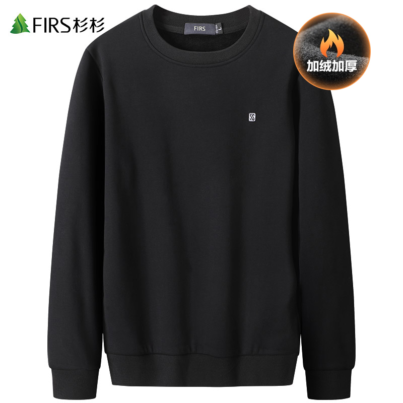 杉杉男装加绒套头卫衣男2022春季休闲男士加厚保暖刺绣圆领上衣男