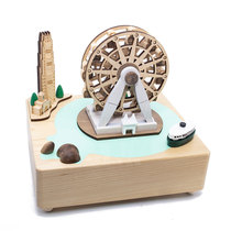 Jeanard wood rotating music box Eight soundboxes New York City Paris Tower Eiffel London Venice Hong Kong