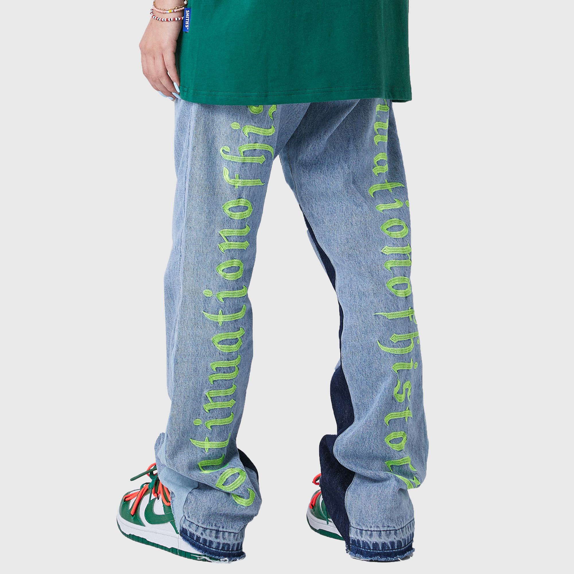 SMS 夏季潮流新品重磅拼接高街gallery dept风刺绣水洗牛仔喇叭裤