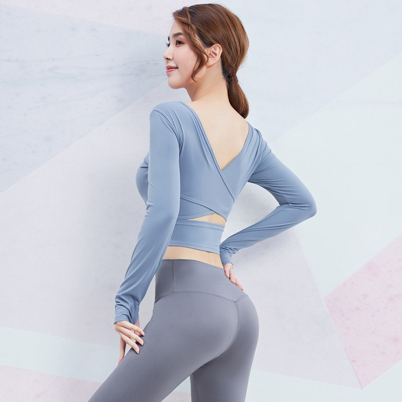 运动上衣秋冬健身服速干紧身衣跑步训练露脐性感健身衣