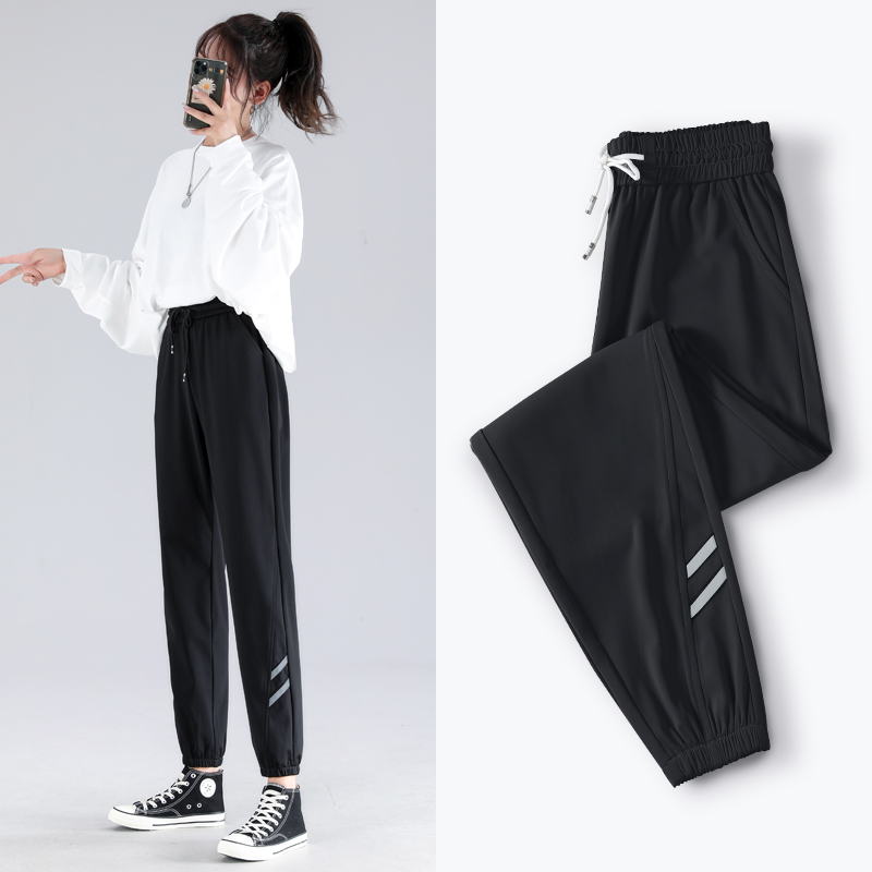 束脚运动裤女宽松显瘦2021春秋新款黑色百搭ins潮休闲哈伦女裤子