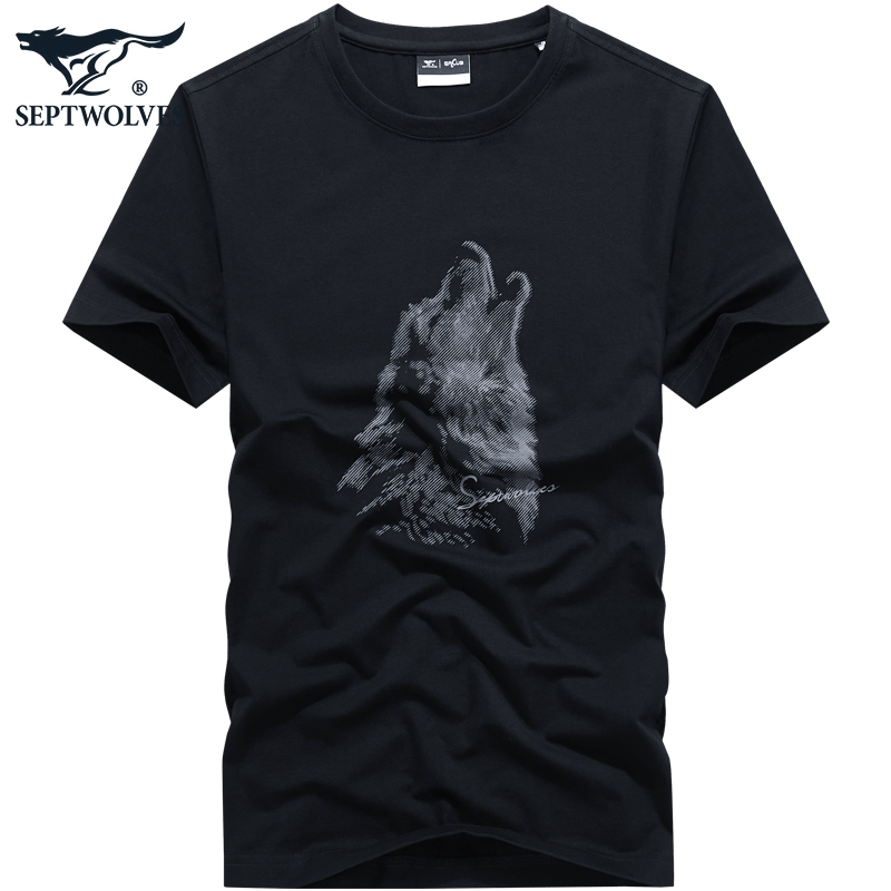 a七匹狼短袖t恤男圆领休闲夏季冰丝青年半袖印花体恤潮流男装