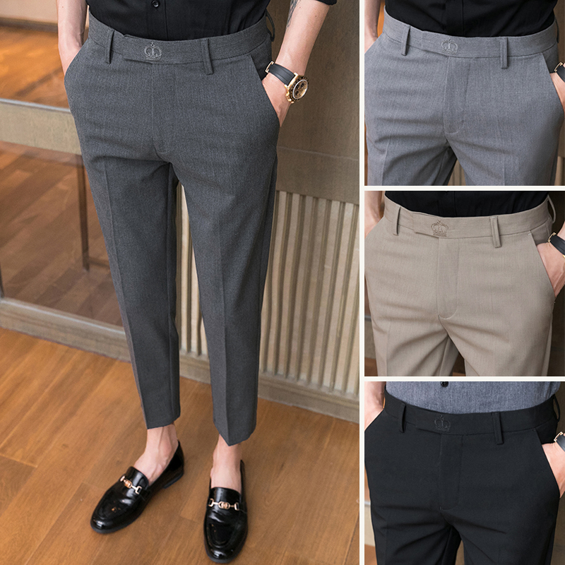 高级感西装裤子男装春季2022新款潮流9分裤修身小脚九分休闲西裤