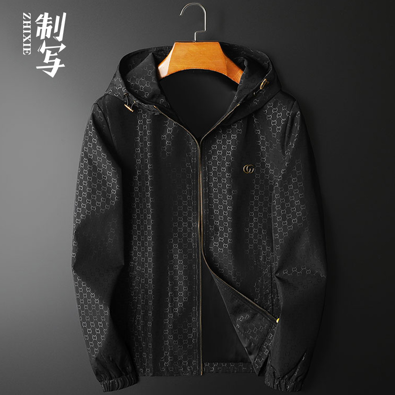 欧洲站高端大牌春季连帽夹克宽松大码时尚潮流帅气休闲男士外套