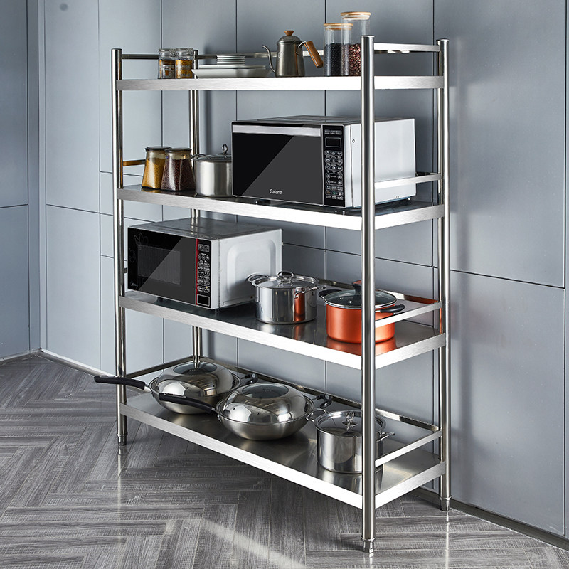 厨房菜锅灶台微波炉空间置物架收纳多层落地不锈钢厨房置物架